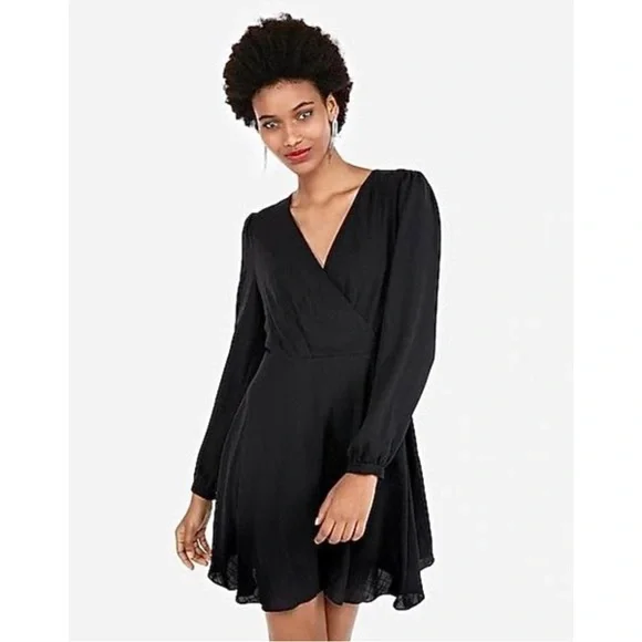 Express | Dresses | Express Long Sleeve Surplice Fit And Flare Dress |  Poshmark